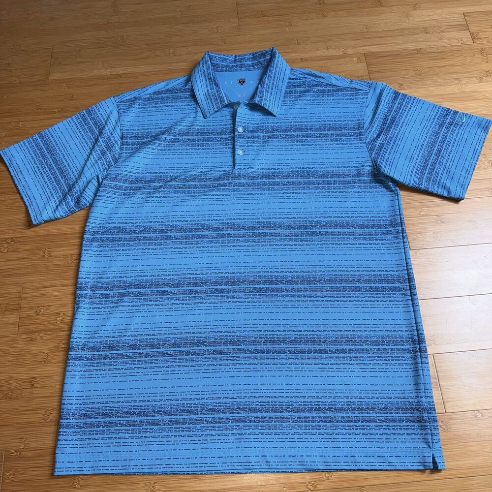 Nike Golf Polo Shirt Men XL Blue Glitch Stripe Fit Dry Performance Swoosh Sleeve